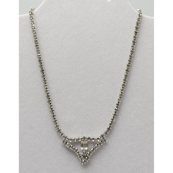 Vintage Rhinestone Necklace With Art Deco Style Pendant Clear Stones - Picture 1 of 6